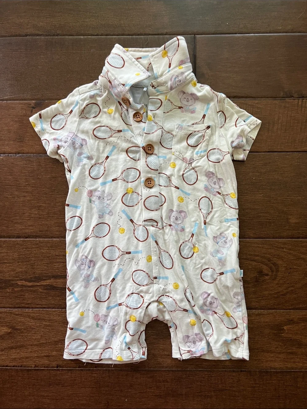 Posh Peanut Cream Tennis Print Romper